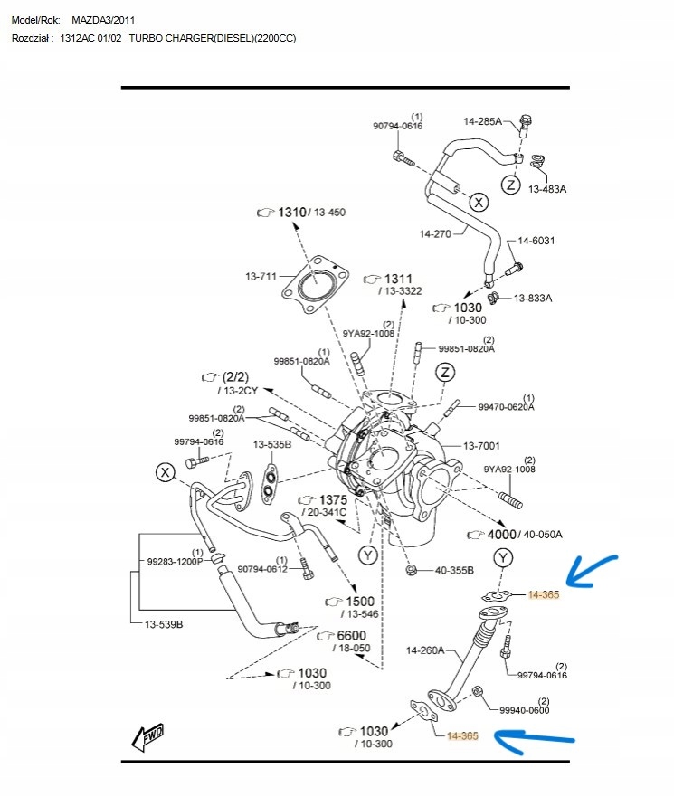 Uszczelka przewodu turbosprężarki - Mazda 3 BL Typ samochodu 4x4/SUV Samochody osobowe