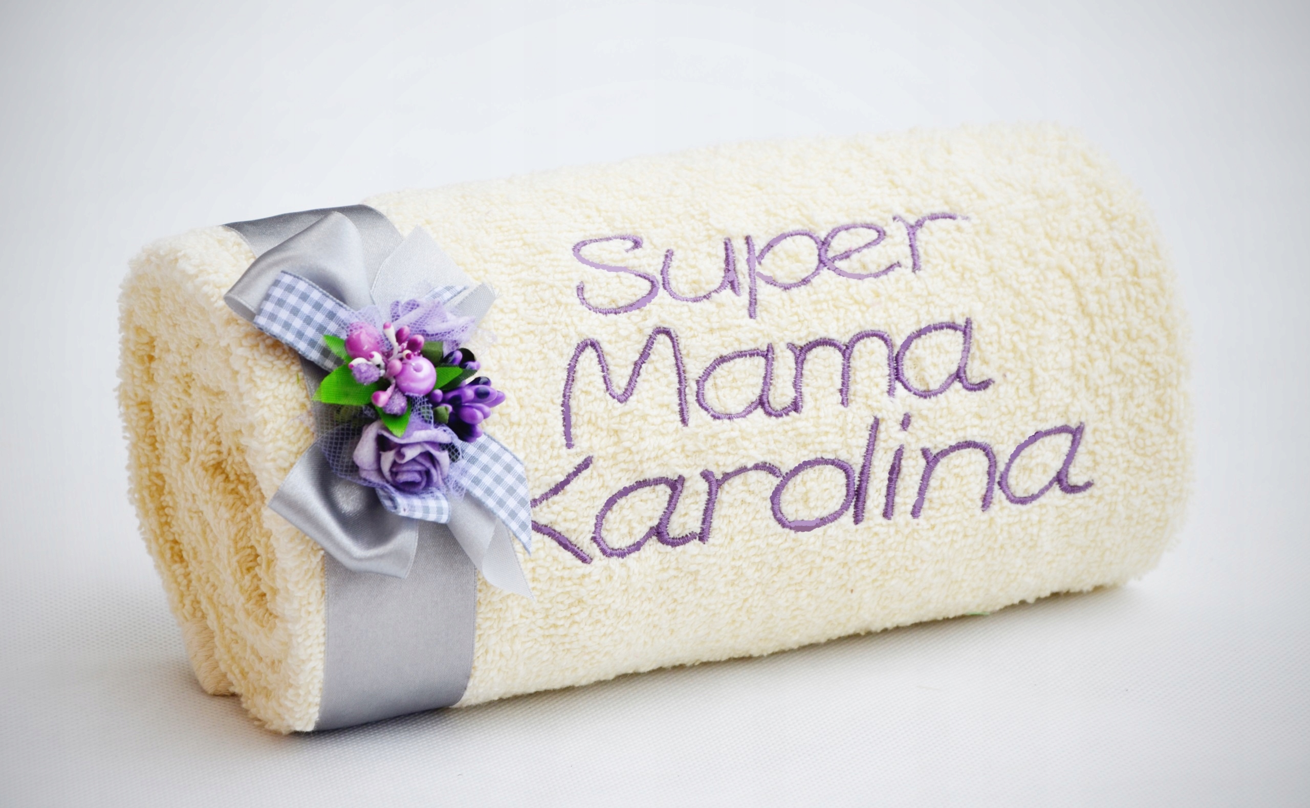 SUPER DUŻY Ręcznik z Haftem PREZENT na Dzień Mamy Wymiary ręcznika 70x140cm