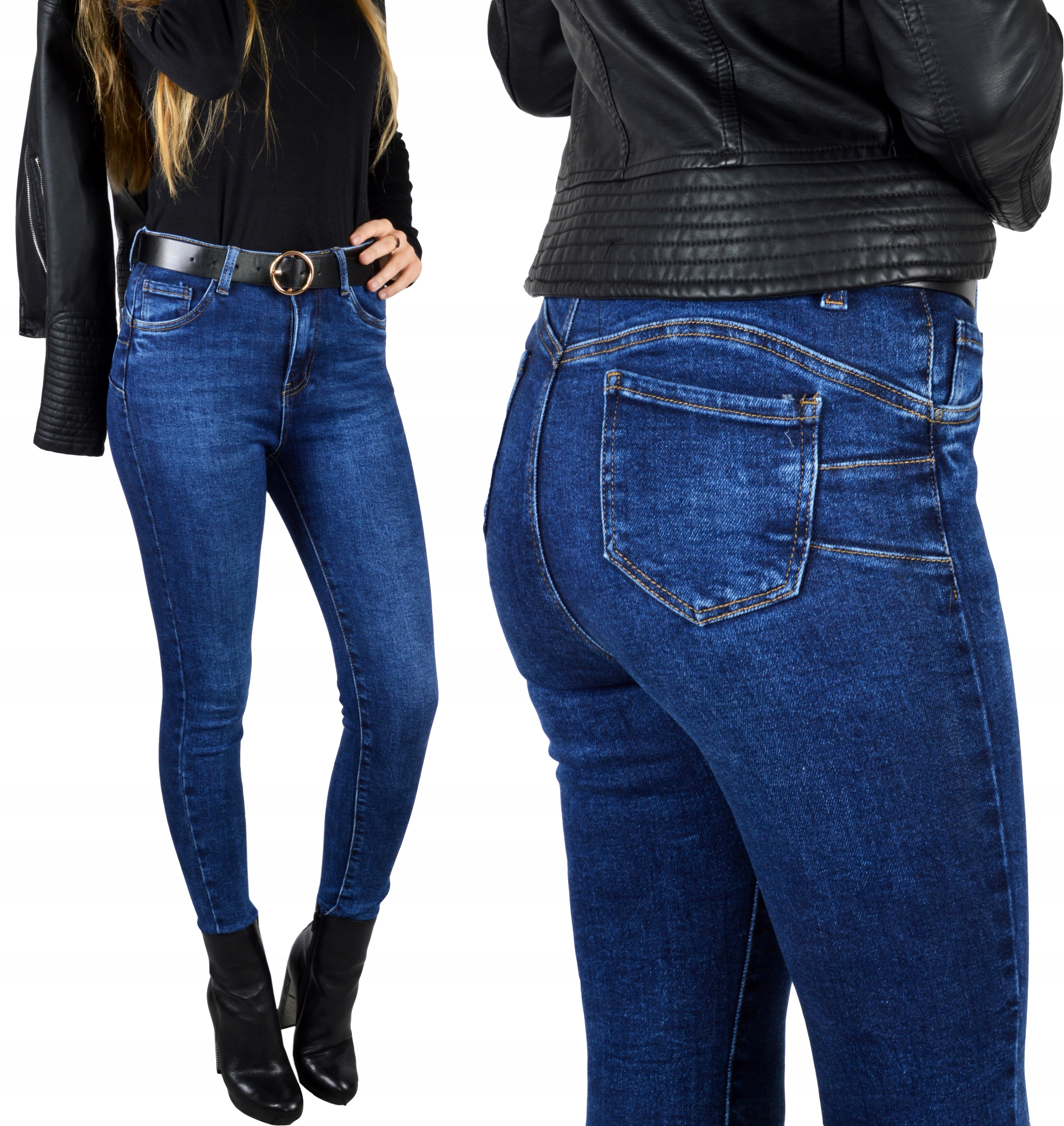 

Jeansy Damskie Spodnie Jeansowe z Paskiem Push-Up