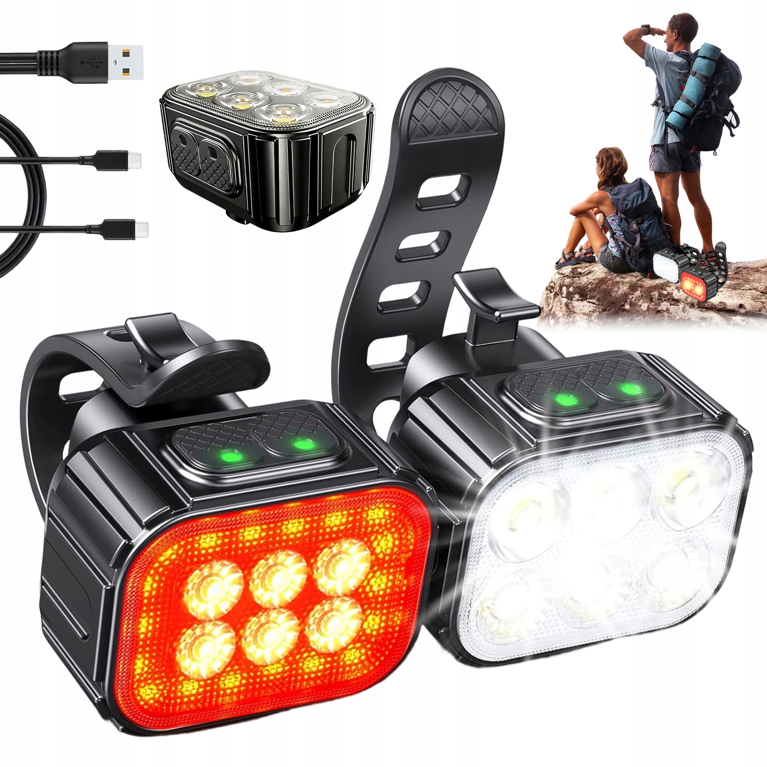 Zestaw Oświetlenia Rowerowego 2 Led Jasne Światła Przednie I Tylne Trwałe