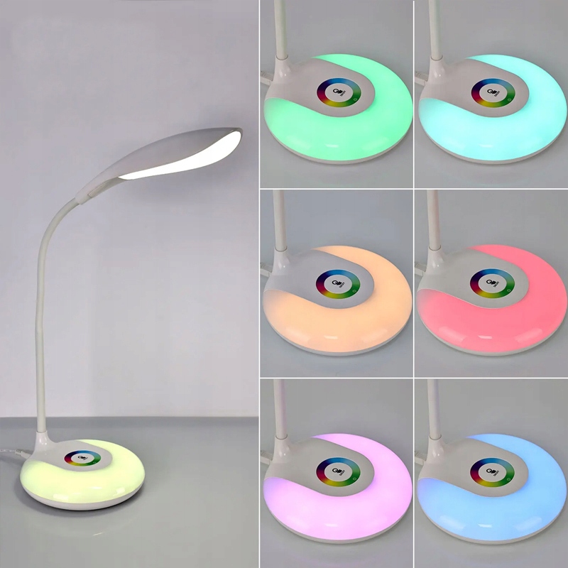 LAMPKA BIURKOWA LED NA BIURKO LAMPA SZKOLNA RGB BARWY DOTYK USB STOJĄCA Klasa efektywności energetycznej A