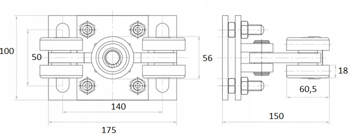 WÓZEK JEZDNY DO BRAMY PRZEWUSNEJ ROLKI DO SZYNY 70x70x4mm 5 ROLKOWY Kod producenta 60.003.70