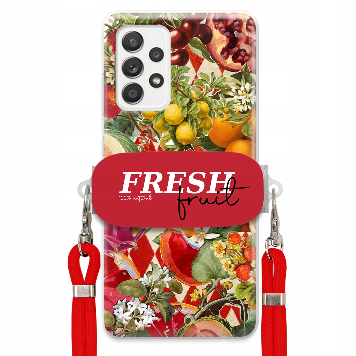 Puzdro pre Samsung A52 4G Červené Crossbody vodítko držiak Fresh Fruit Ovocie