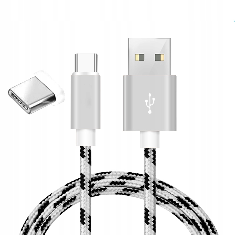 

Kabel Usb C 1m dane quickcharge srebrny nylonowy