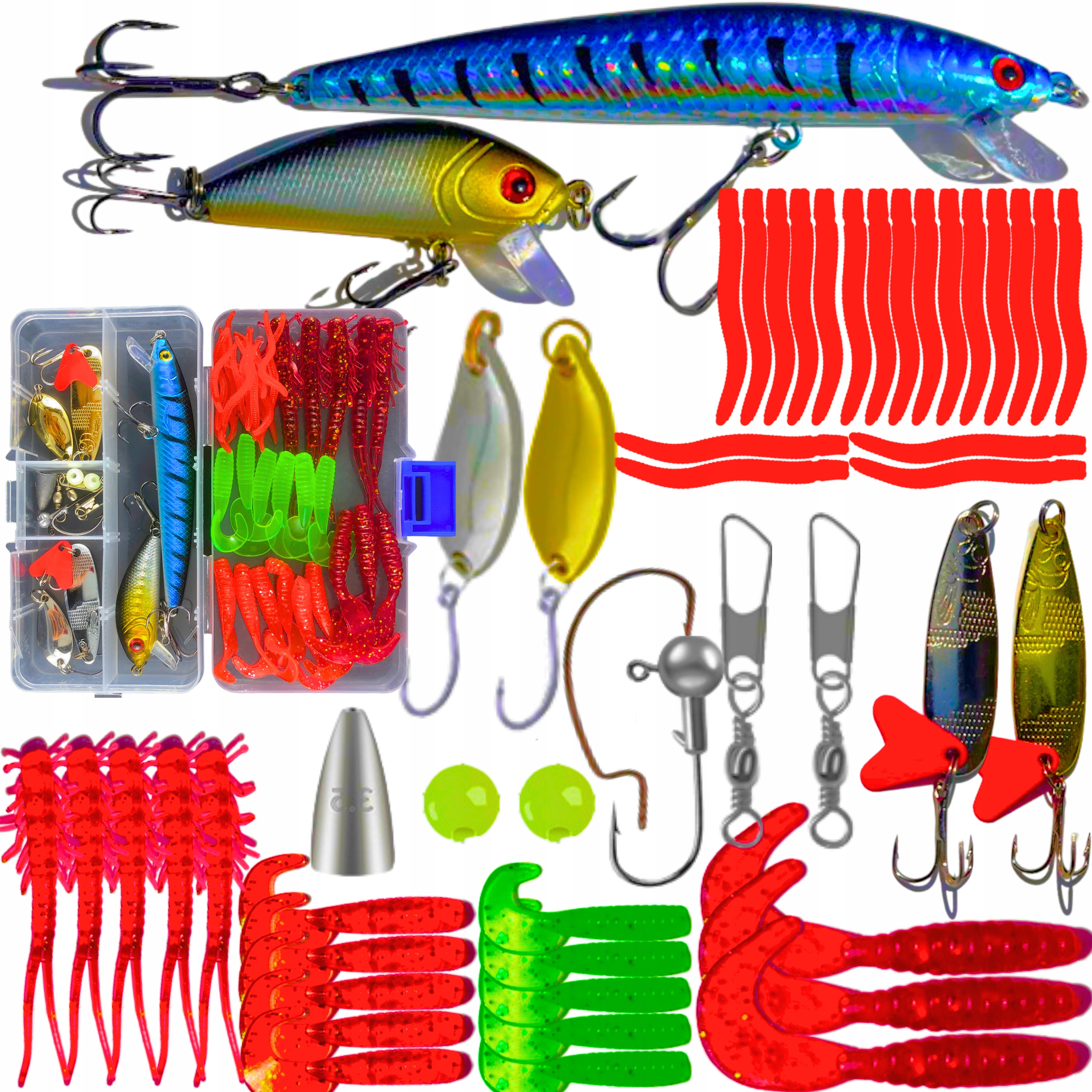 Przynęty na Spinning Gumy Woblery Błystki Zestaw Wędkarski Akcesoria XXL Marka x-pike