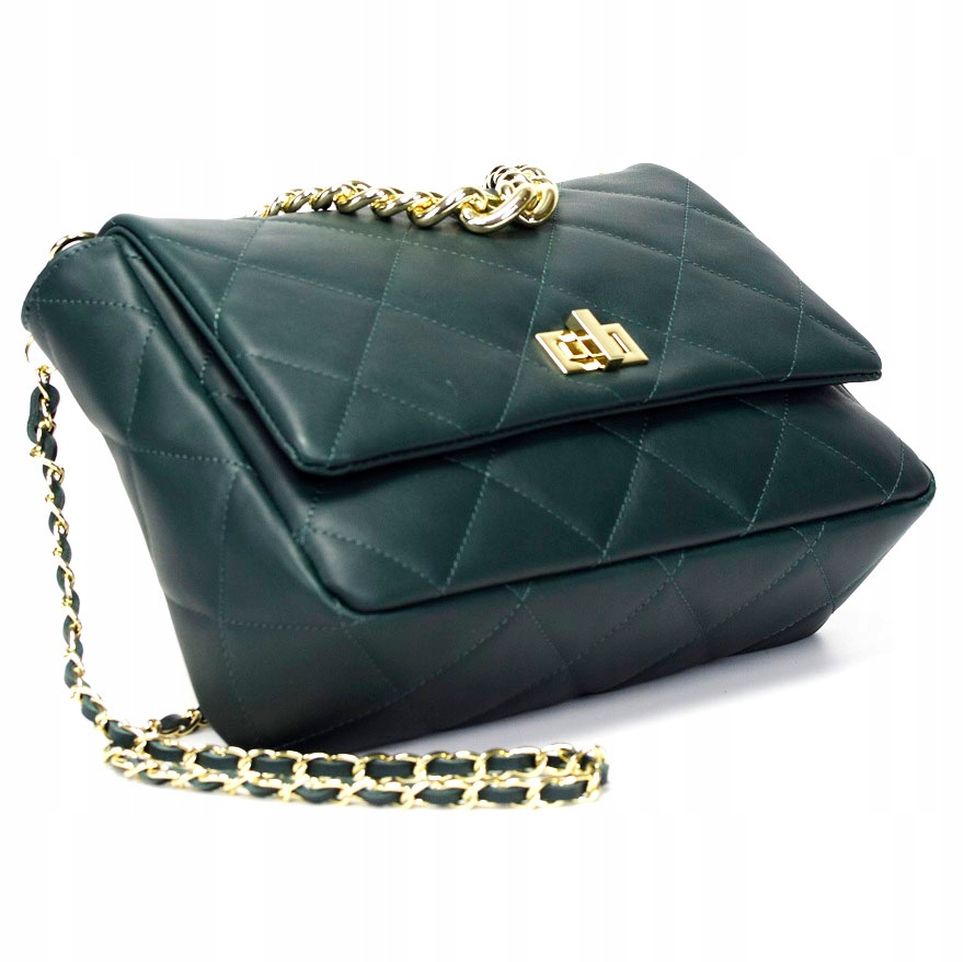 WŁOSKA TOREBKA SKÓRA PIKOWANA SZMARAGD XXL 480Y Odcień szmaragdowy