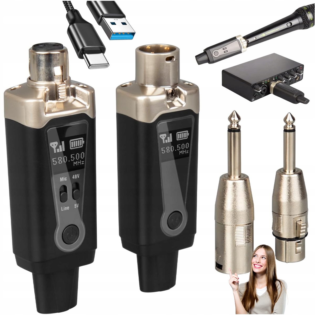 Bezdrátový audio systém Uhf Phantom 2x adaptér Xlr jack 6,35