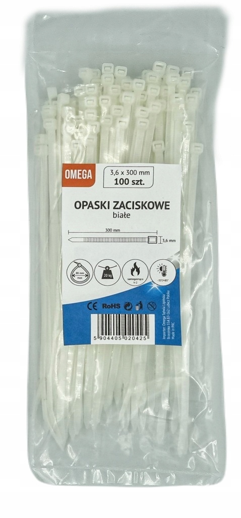 OPASKI ZACISKOWE TRYTKI BIAŁE 100 SZT 3,6x300