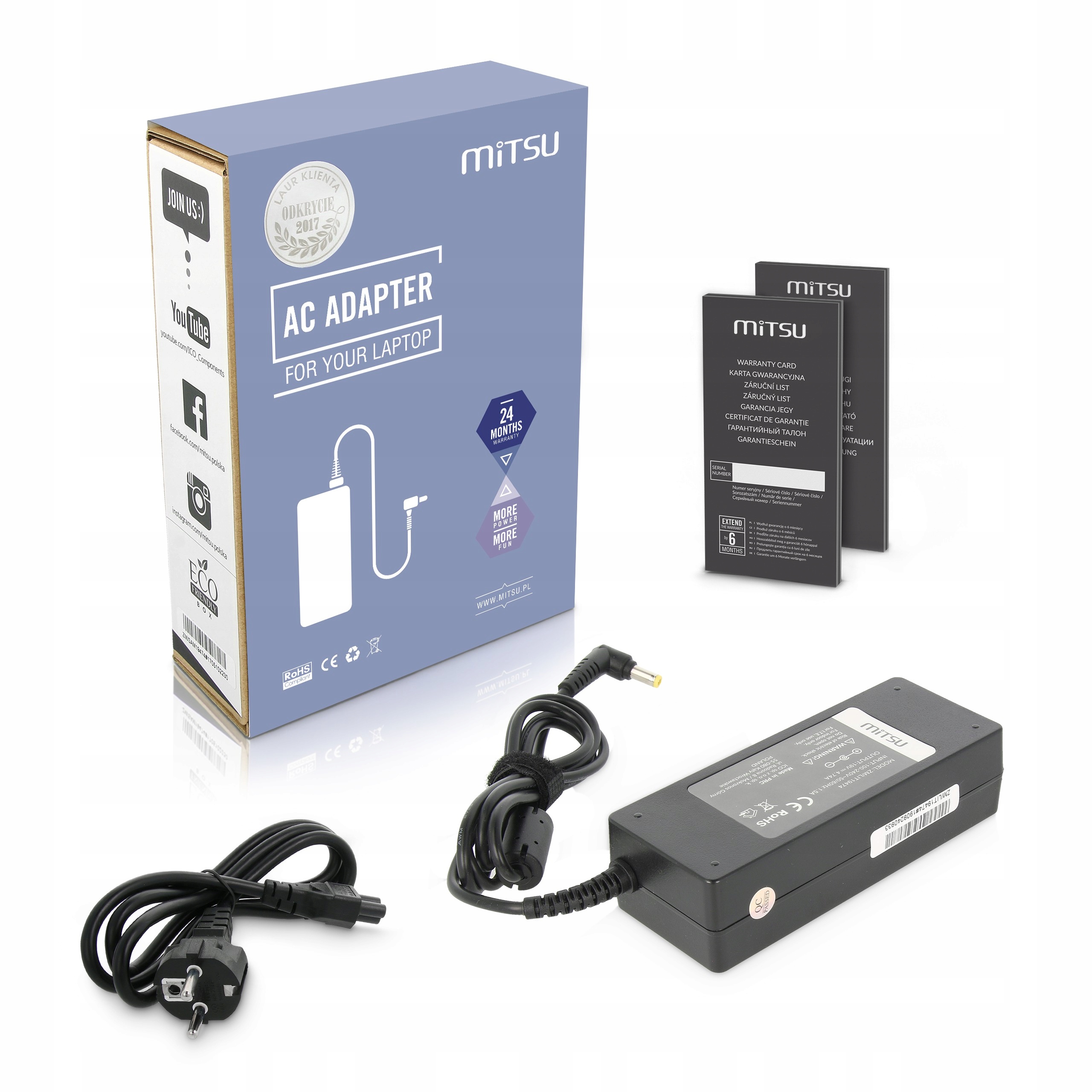 Napájecí adaptér Mitsu 19v 4.74a (5.5x2.5) 90W pro Asus, Toshiba, Msi, Packard Bell