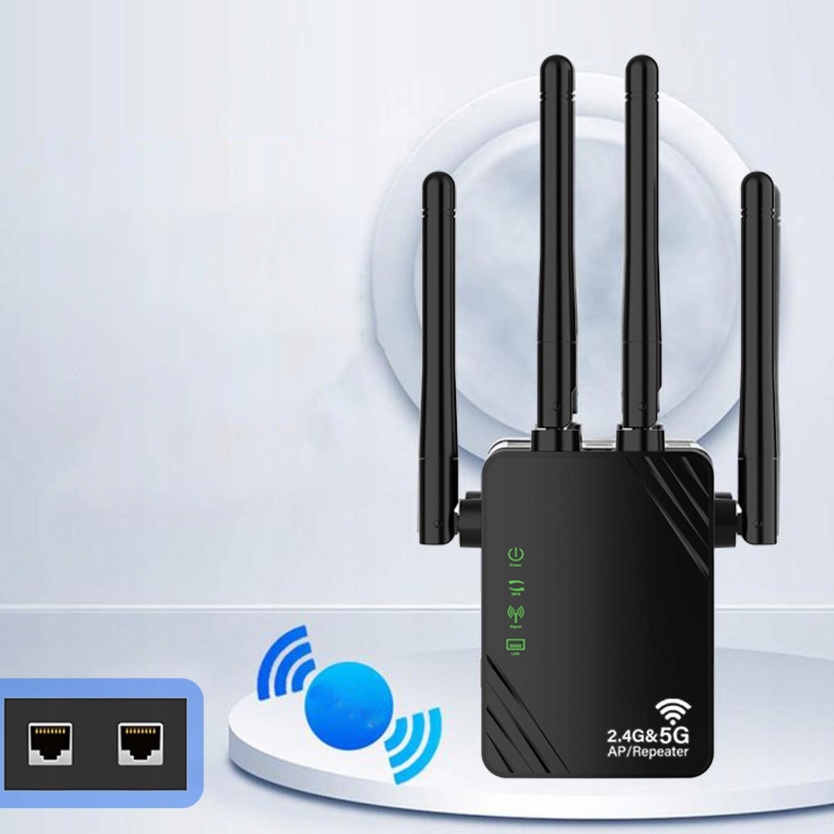 Zesilovač signálu WiFi sítě Repeater 2.4 GHz Velký dosah 1200 Mb/s 4 antény