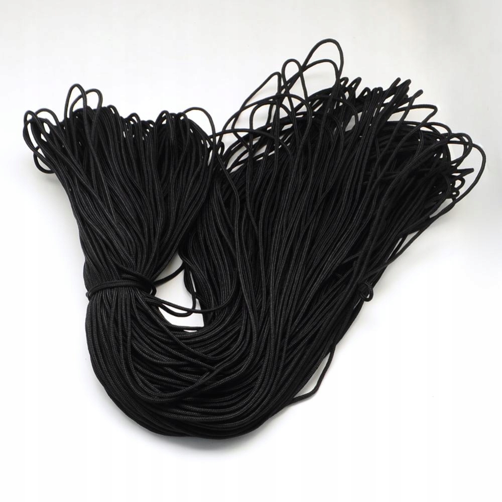 Sznurek Paracord Poliester i Spandex, 16 Żylny, Czarny, 2mm, 100m/wiązka