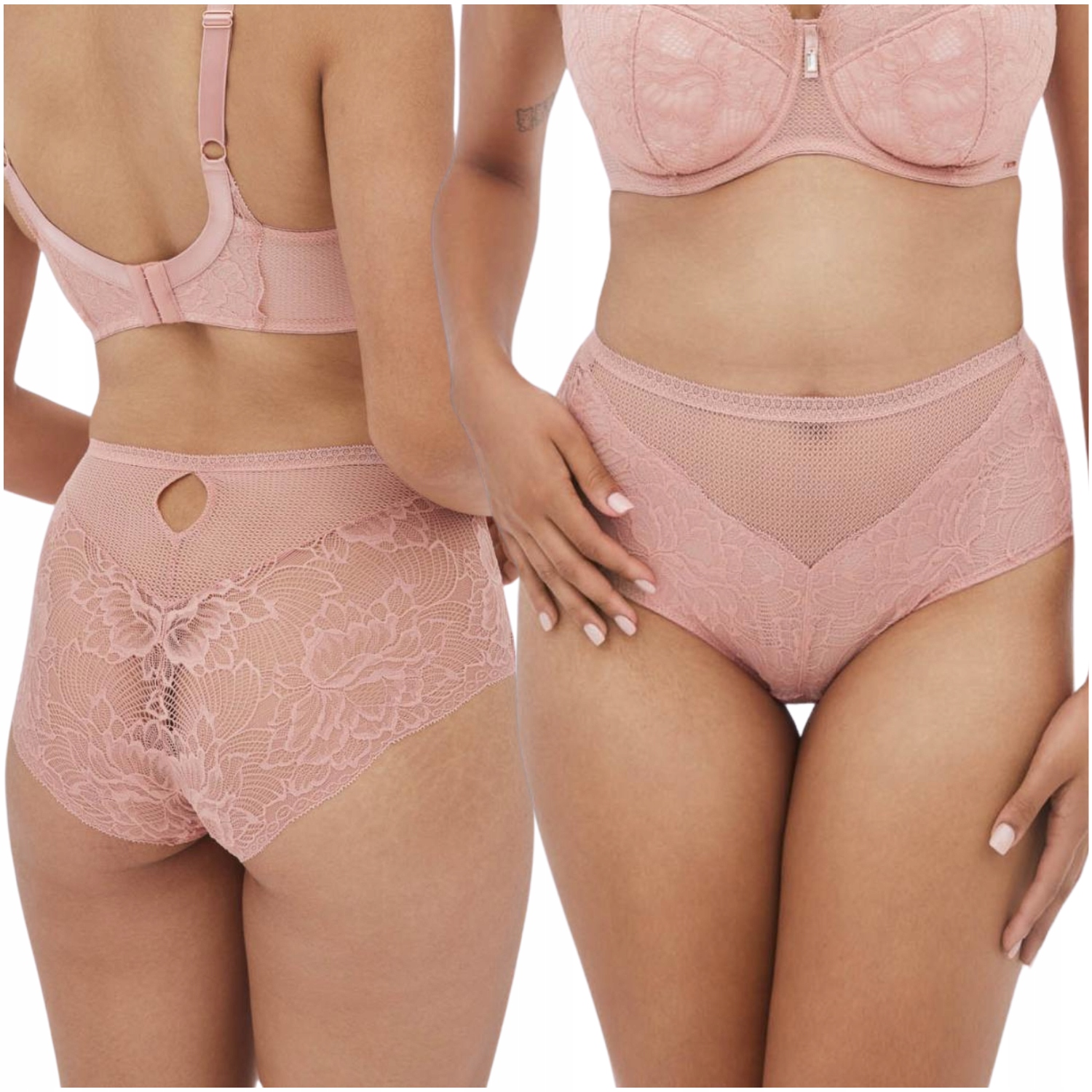 Kalhotky kalhotky s vysokým pasem maxi krajkové růžové Alles Nude Rose 40