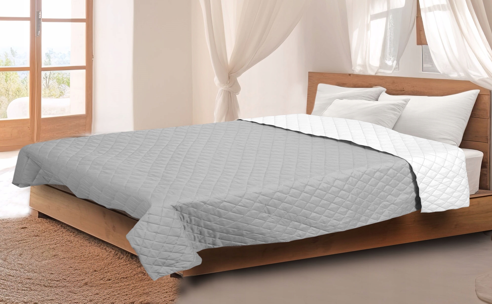 Narzuta Dwustronna na Łóżko Pikowana Koc Kanapa Przykrycie 200x220 cm Szerokość produktu 200 cm