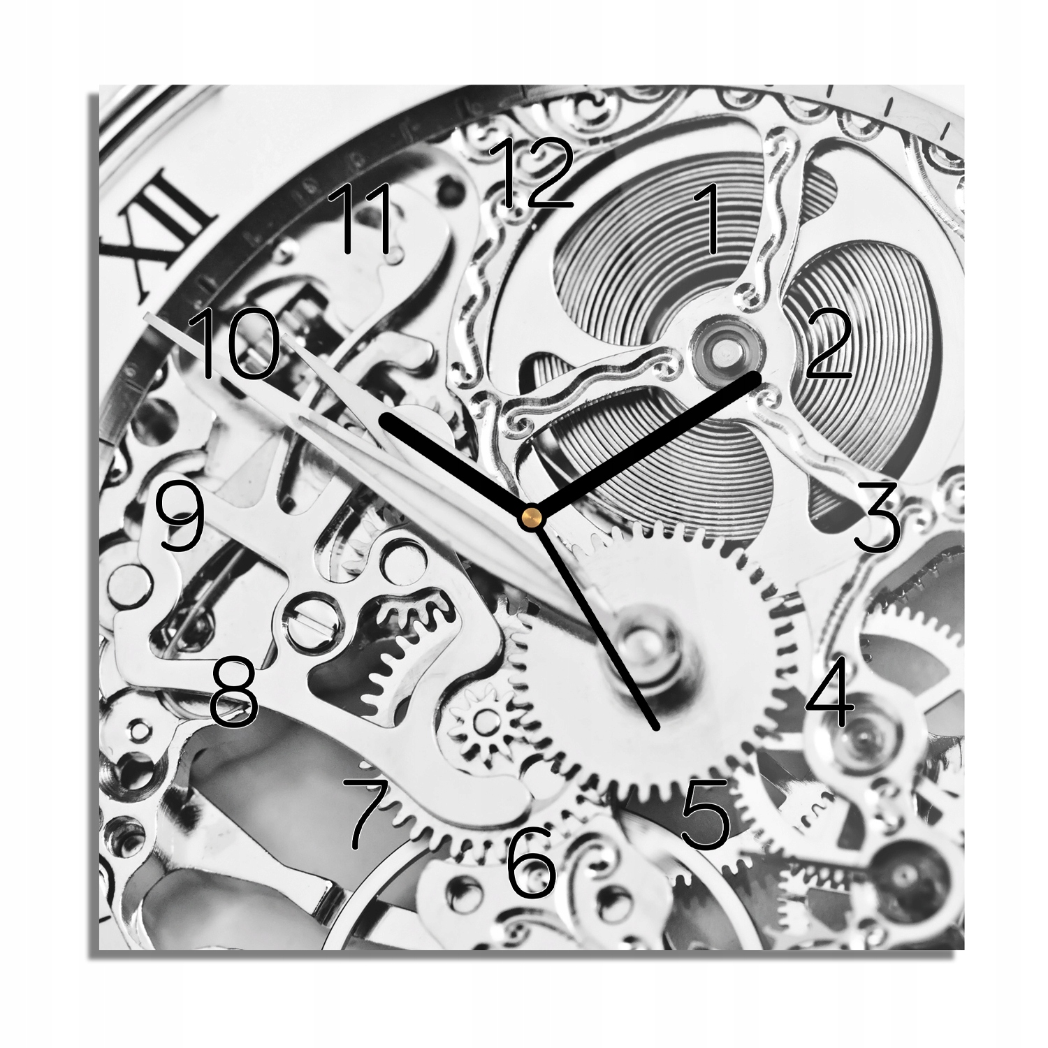Hodiny mechanismus stříbro skleněné hodiny s fotografií 30x30