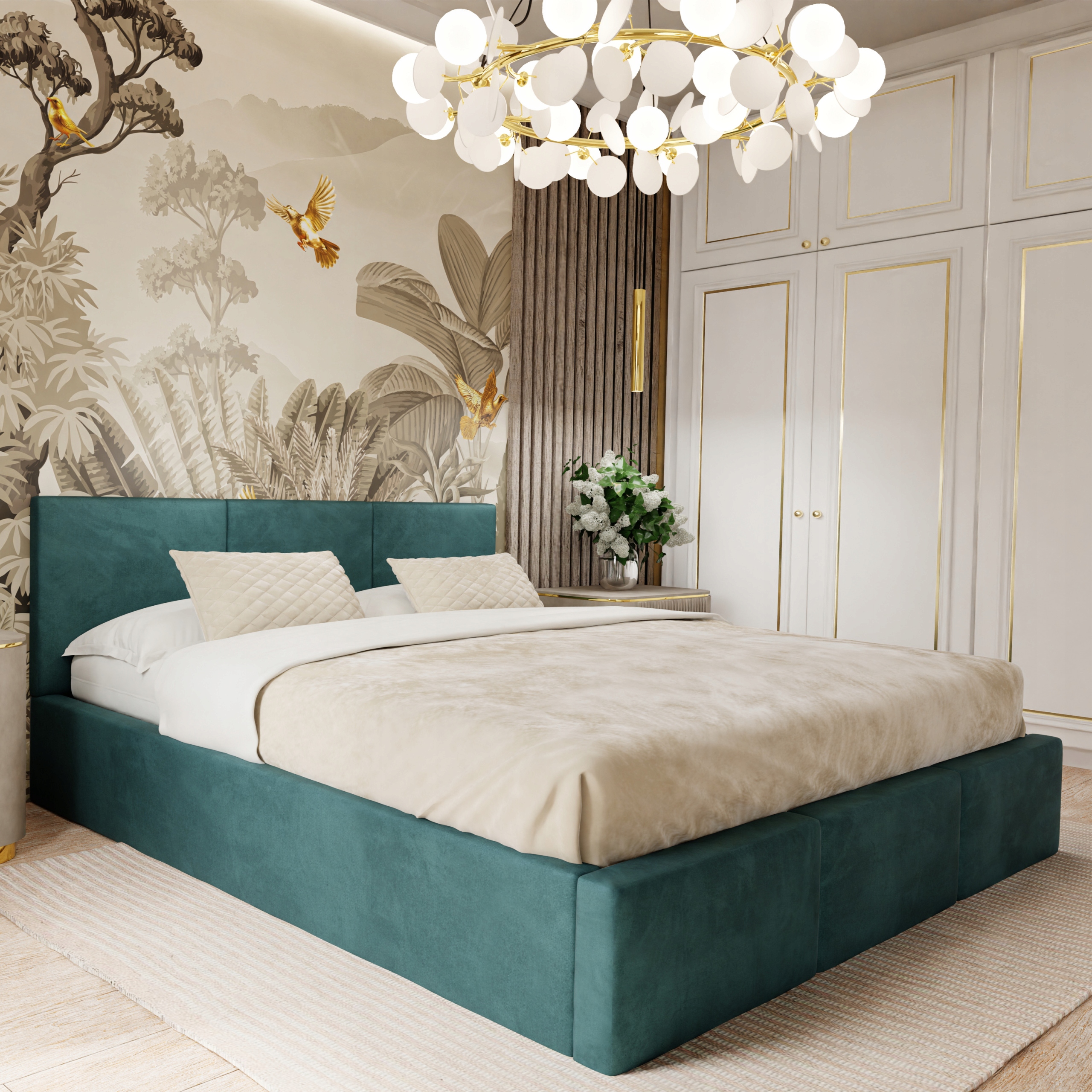 Čalouněná Postel 120x200 Dvoulůžko S Úložným Prostorem Tyrkysová