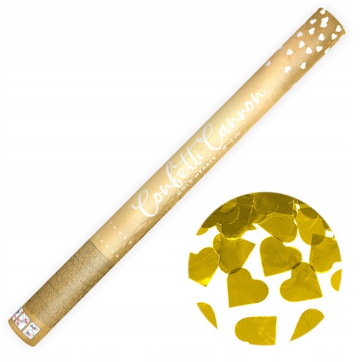 Tuba strzelająca konfetti - serca, złote, 60 cm