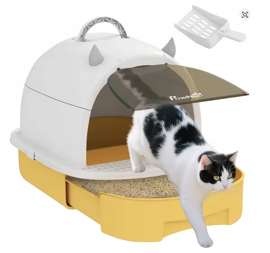 Levně Kočičí Toaleta Pawhut s vyjímatelnou miskou, 40,5 x 52 x 39 cm, žluto-bílá