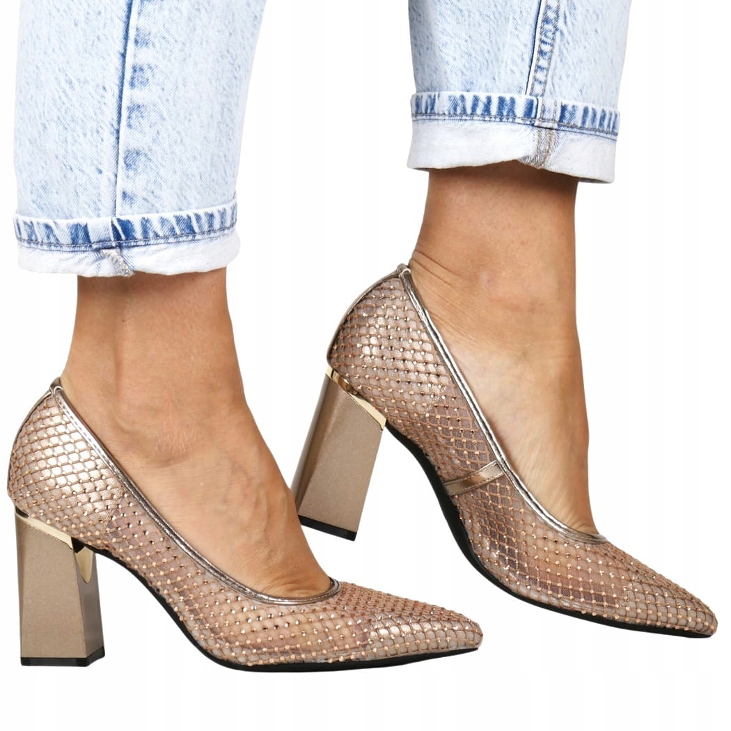 iButy Lodičky Na Sloupku Se Zirkony Béžové Zlaté Transparentní Elegantní