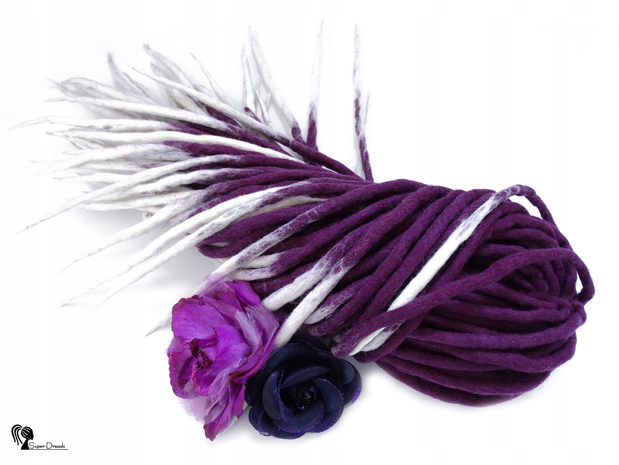 Dredloky Dredy vlněné, fialové bílé, Purpurové, 10 kusů