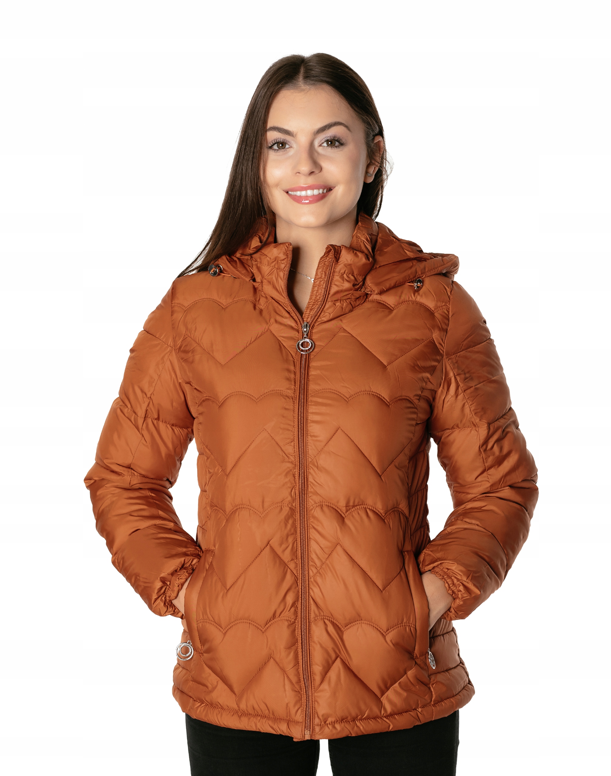 Teplá dámská zimní zateplená péřová bunda s kapucí s kapucí