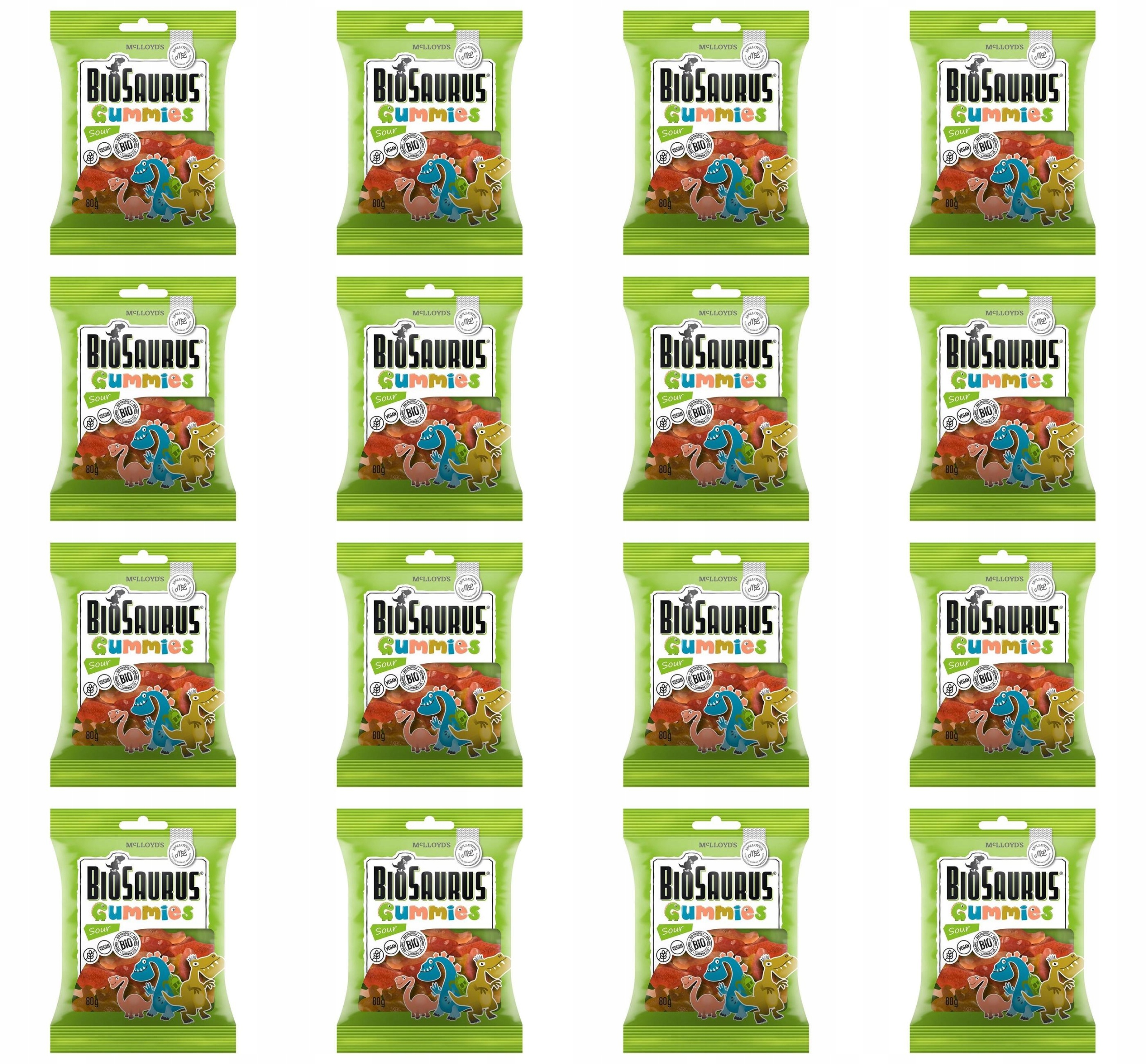 Żelki kwaśne Bezgl. Bio 80 g BioSaurus X16
