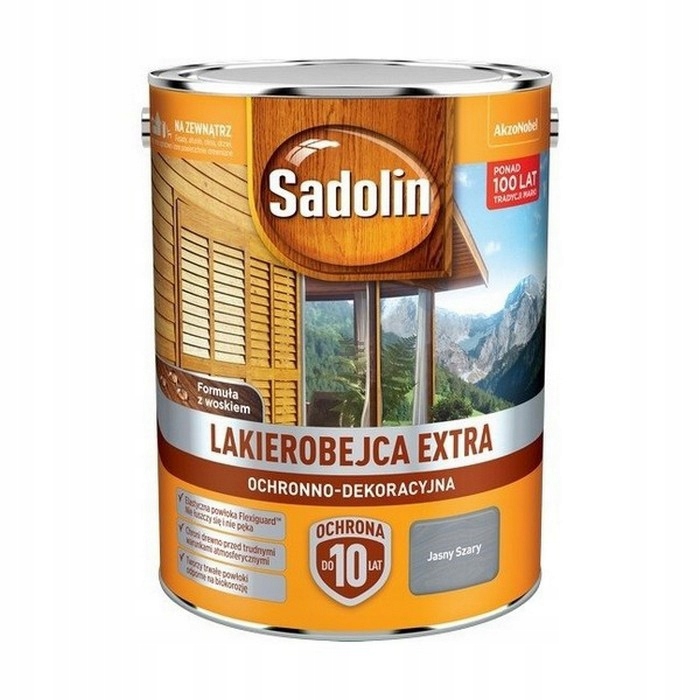 Sadolin Extra lakierobejca 10L Szary Jasny Półmat do drewna fasad domków