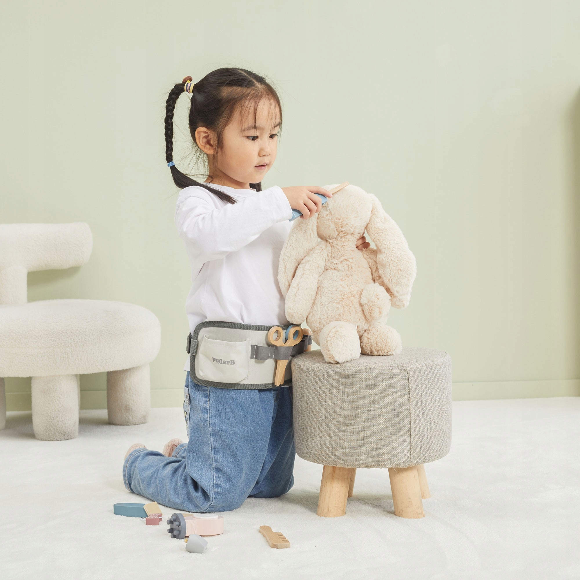 VIGA POLARB DREWNIANY ZESTAW FRYZJERSKI PAS Z NARZĘDZIAMI MAŁY FRYZJER Płeć chłopcy dziewczynki