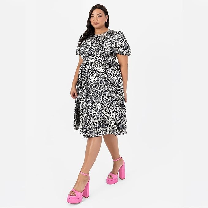 Lovedrobe Plus Size Šaty S Krátkým Rukávem, Zvířecí Vzor 52 6FA