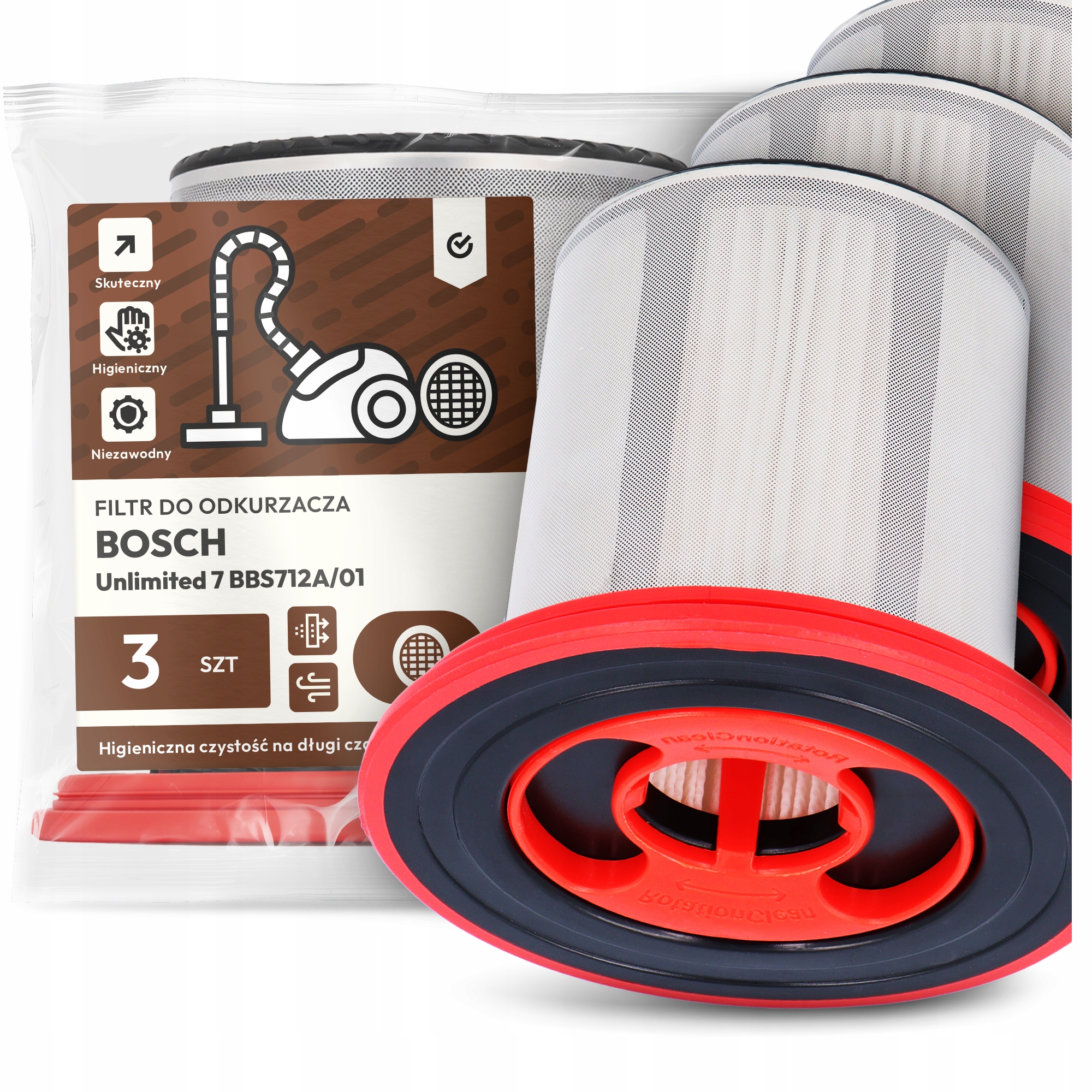 3x Vzduchový Filtr pro Vysavač Bosch Unlimited 7 BBS712A/01 Hepa Em-w