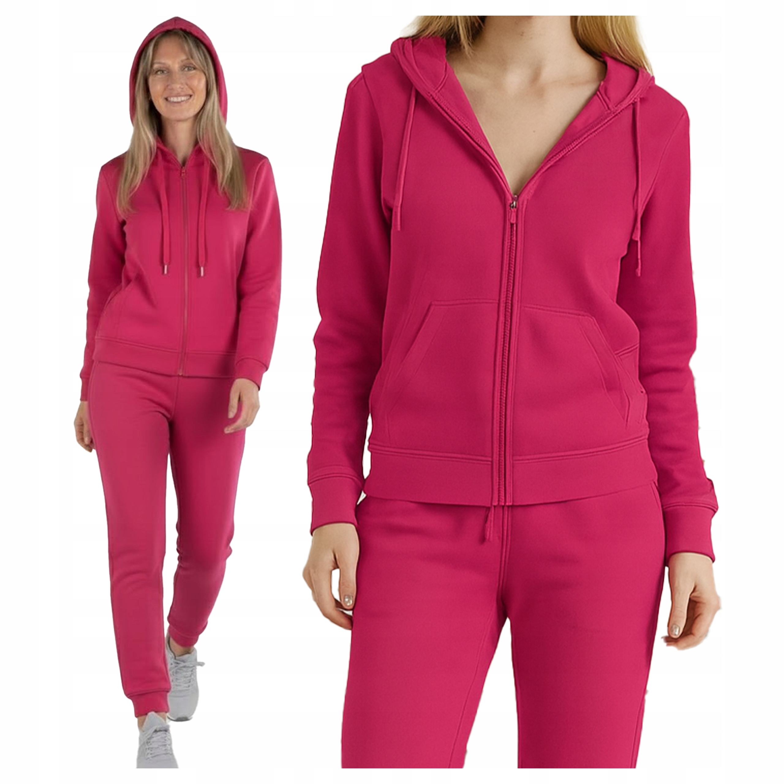 Damski Komplet Dresowy Bluza Rozpinana Ze Spodniami Jogger Fuksja L