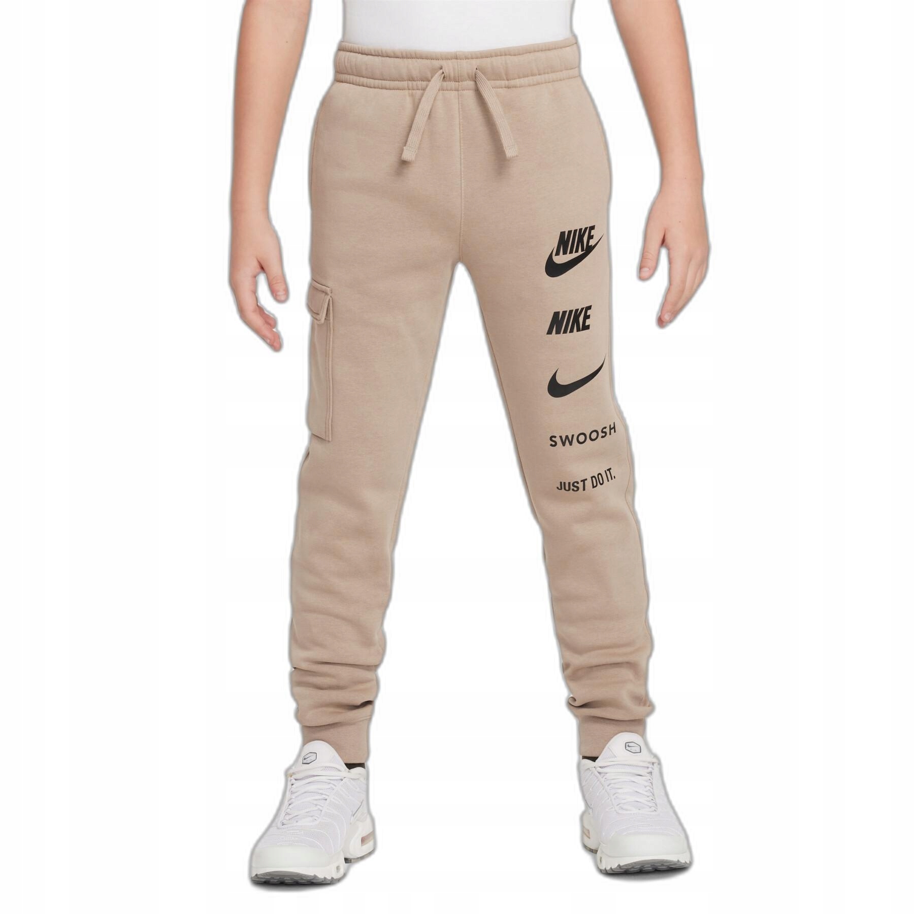 Spodnie dresowe Nike L 147 158 cm beżowe ciepłe sportowe bawełnianie