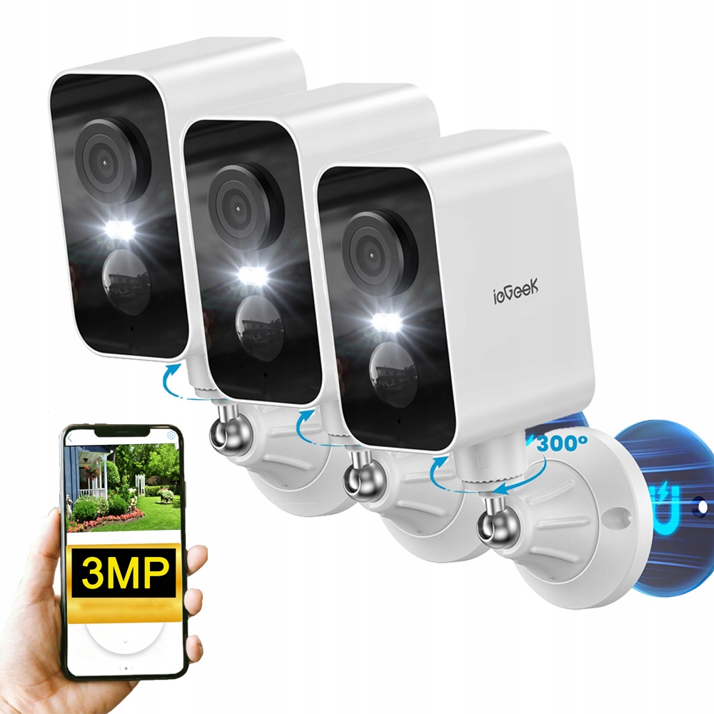 3x Venkovní Kamera WiFi 300 horizontální otáčení kamera magnetická montáž