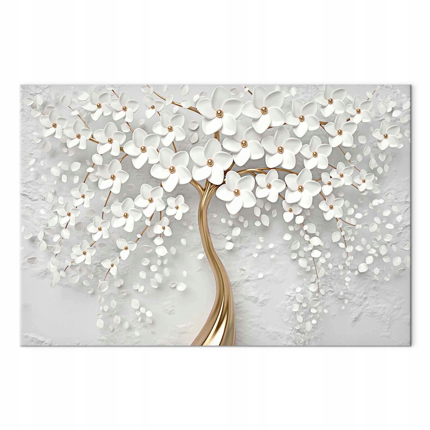 Obraz na plátně Strom 3D Květiny Magnolie Bílá Zlato 90x60 cm