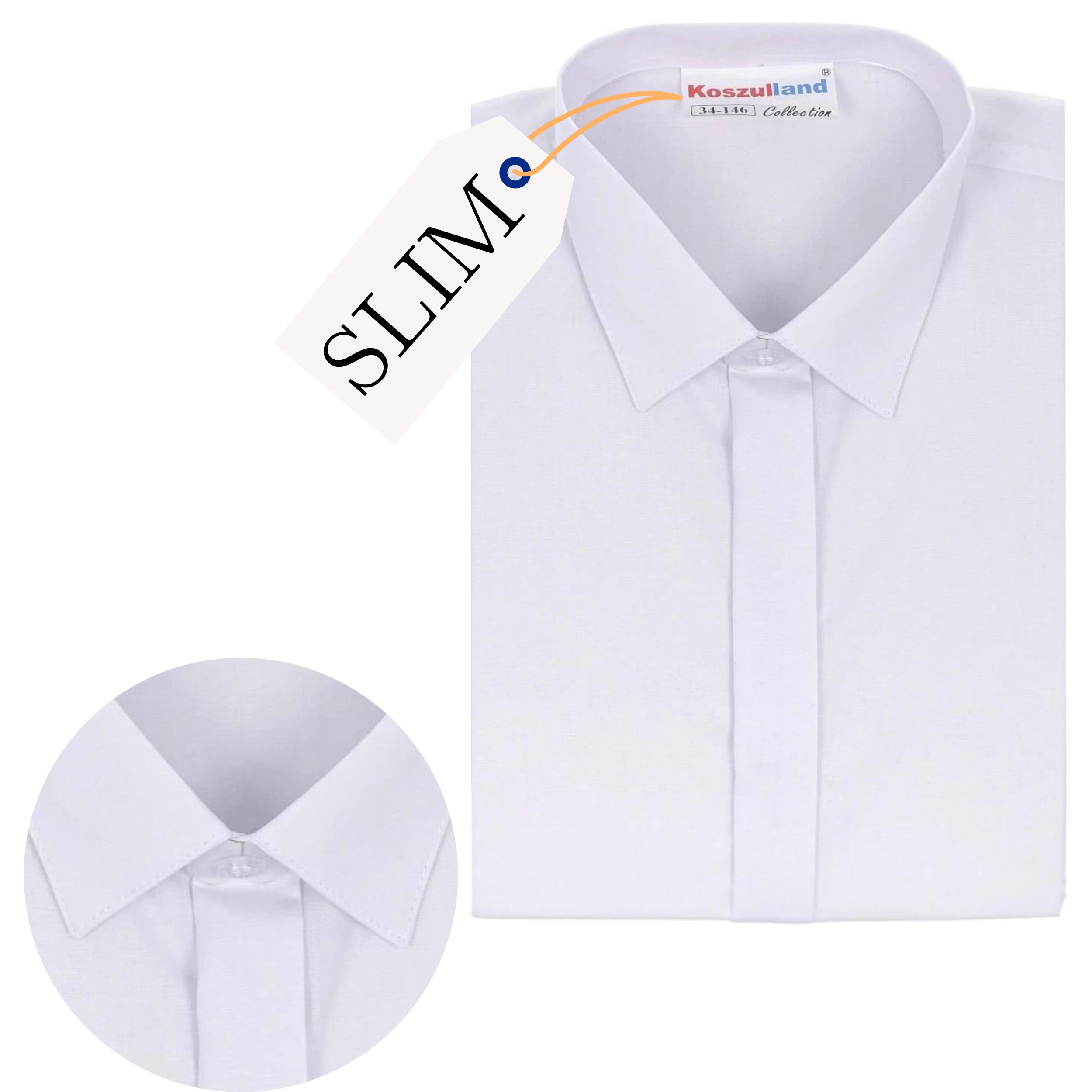 KOSZULA BIAŁA SLIM 140 DOPASOWANA ELEGANCKA KOMUNIJNA POD ALBĘ CHŁOPIĘCA