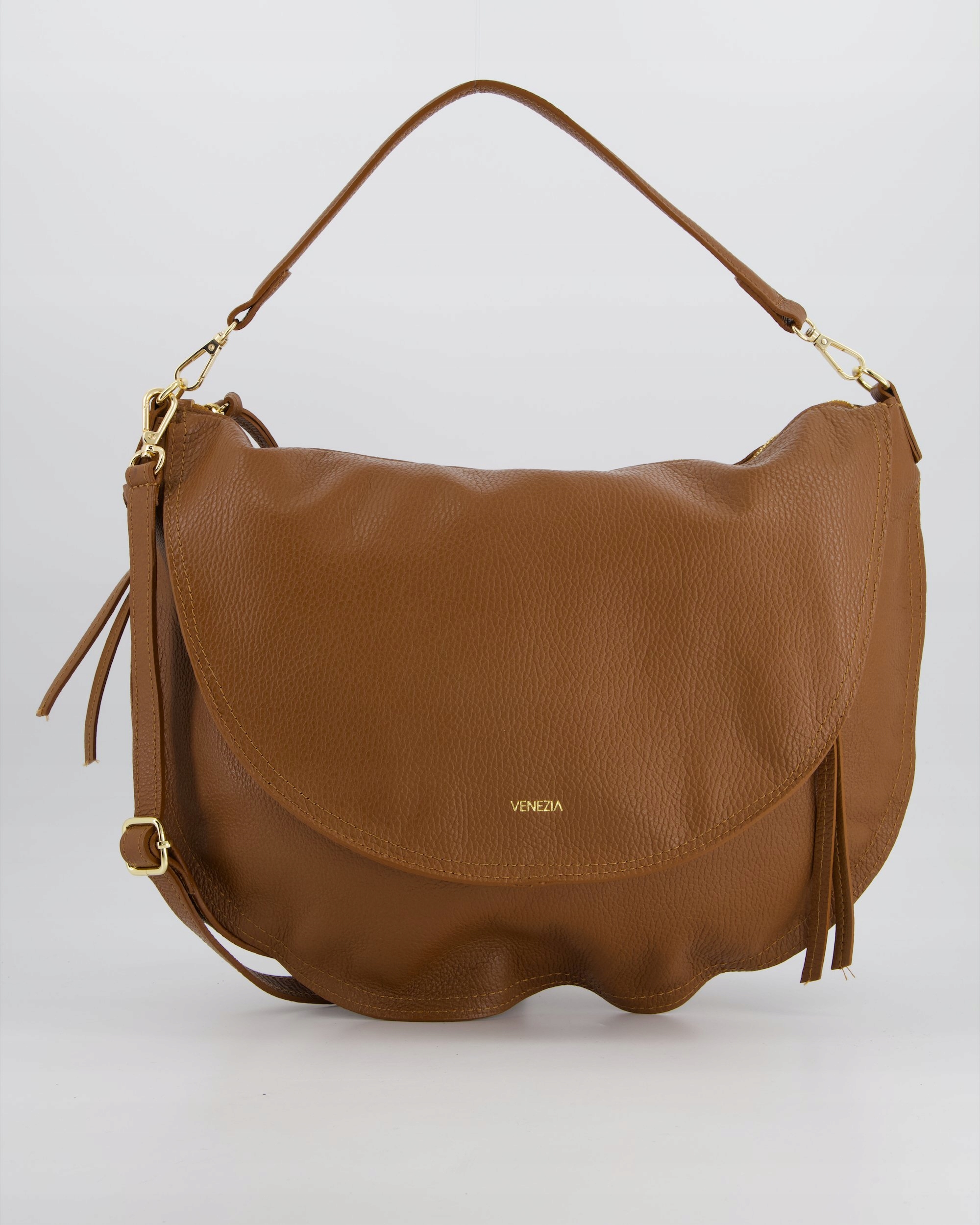 Venezia Damska Torebka Hobo Skórzana Brązowa Z Kieszeniami