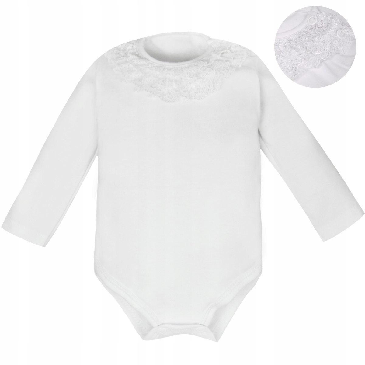 

Białe niemowlęce Body Z Falbankami Z Koronki 62