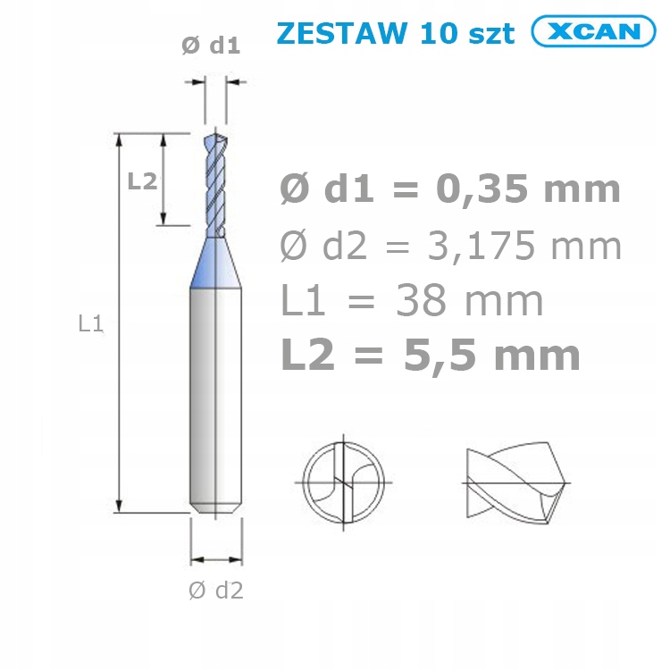 

Mini wiertła Pcb 0,35 mm zestaw 10 szt węglikowe