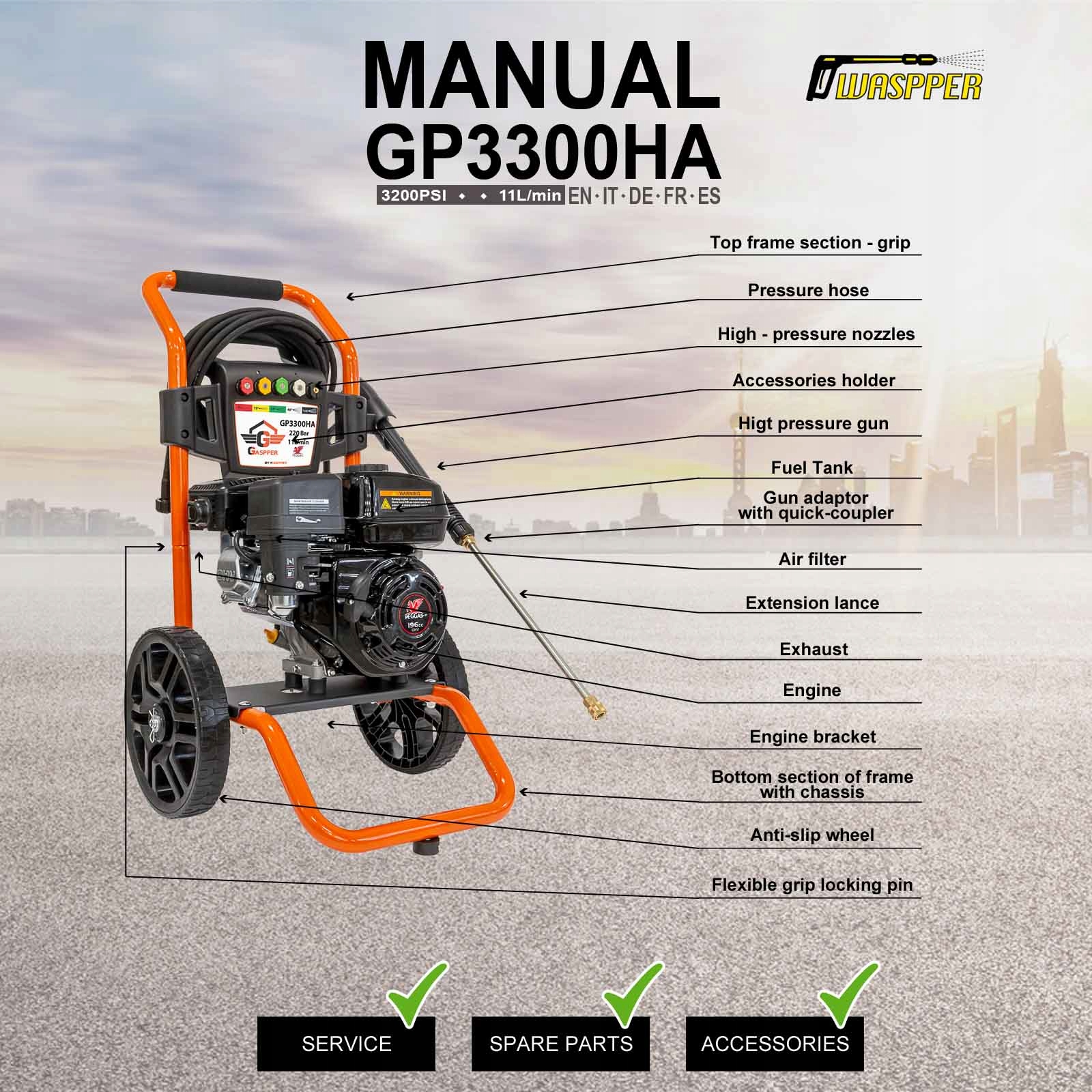 Myjka ciśnieniowa spalinowa Waspper Gaspper GP3300HA 220 bar 5,5 Km Loncin Rodzaj pompy inna