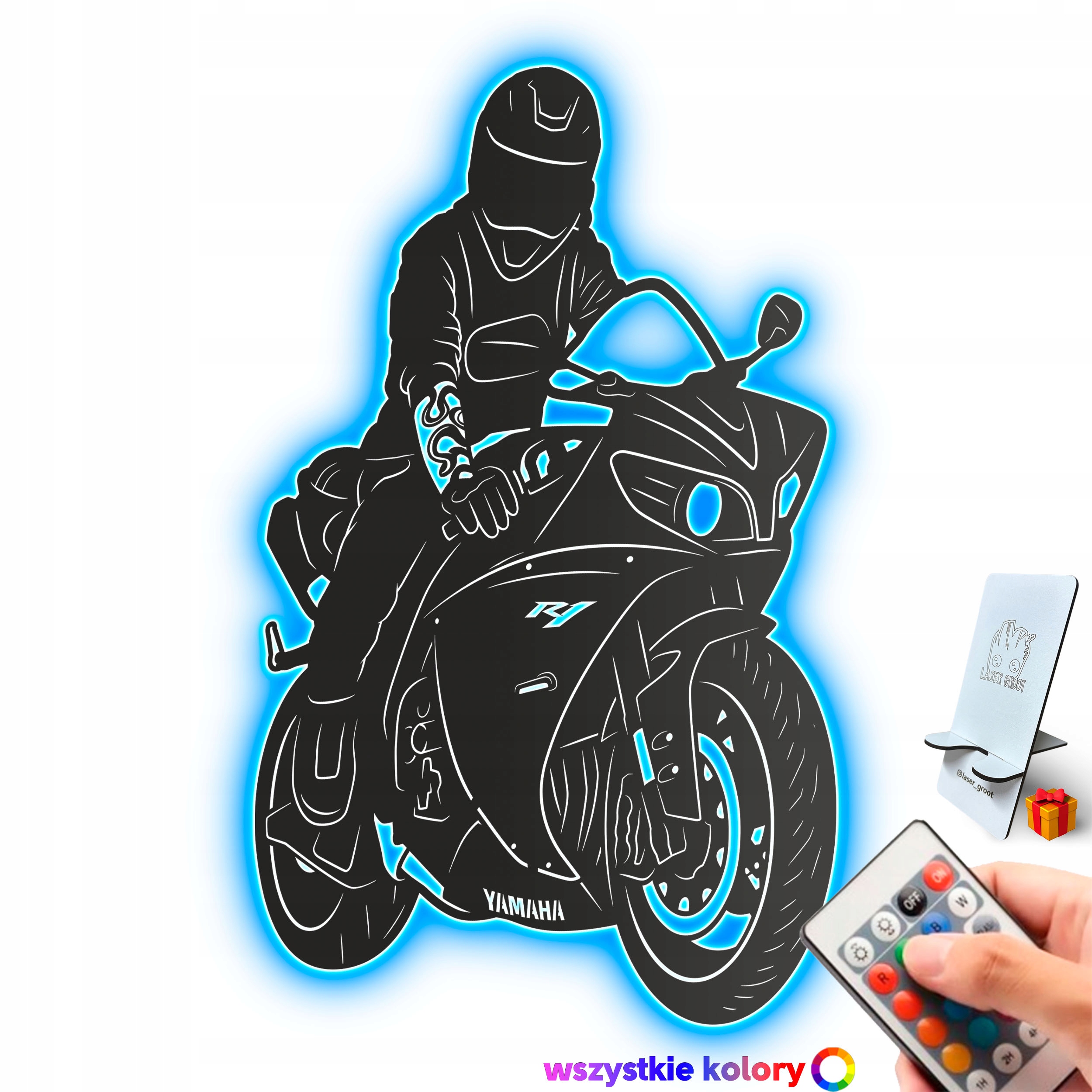 Drevený 3D obraz Yamaha R1 Nástenná Dekorácia Darček Nočná Lampa Led XL