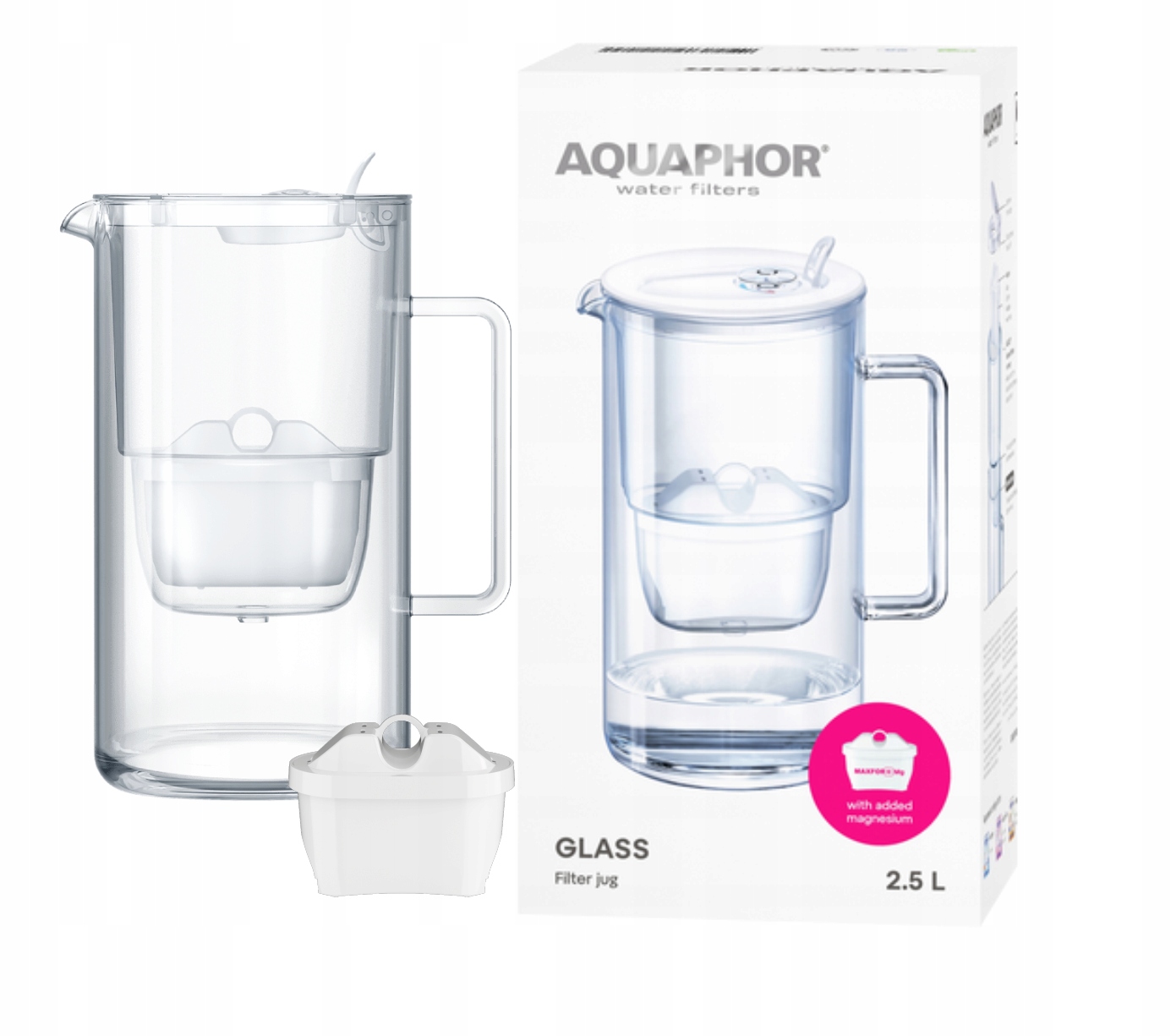 Dzbanek filtrujący Aquaphor Glass szklany 2,5 l z wkładem Maxfor Mg biały