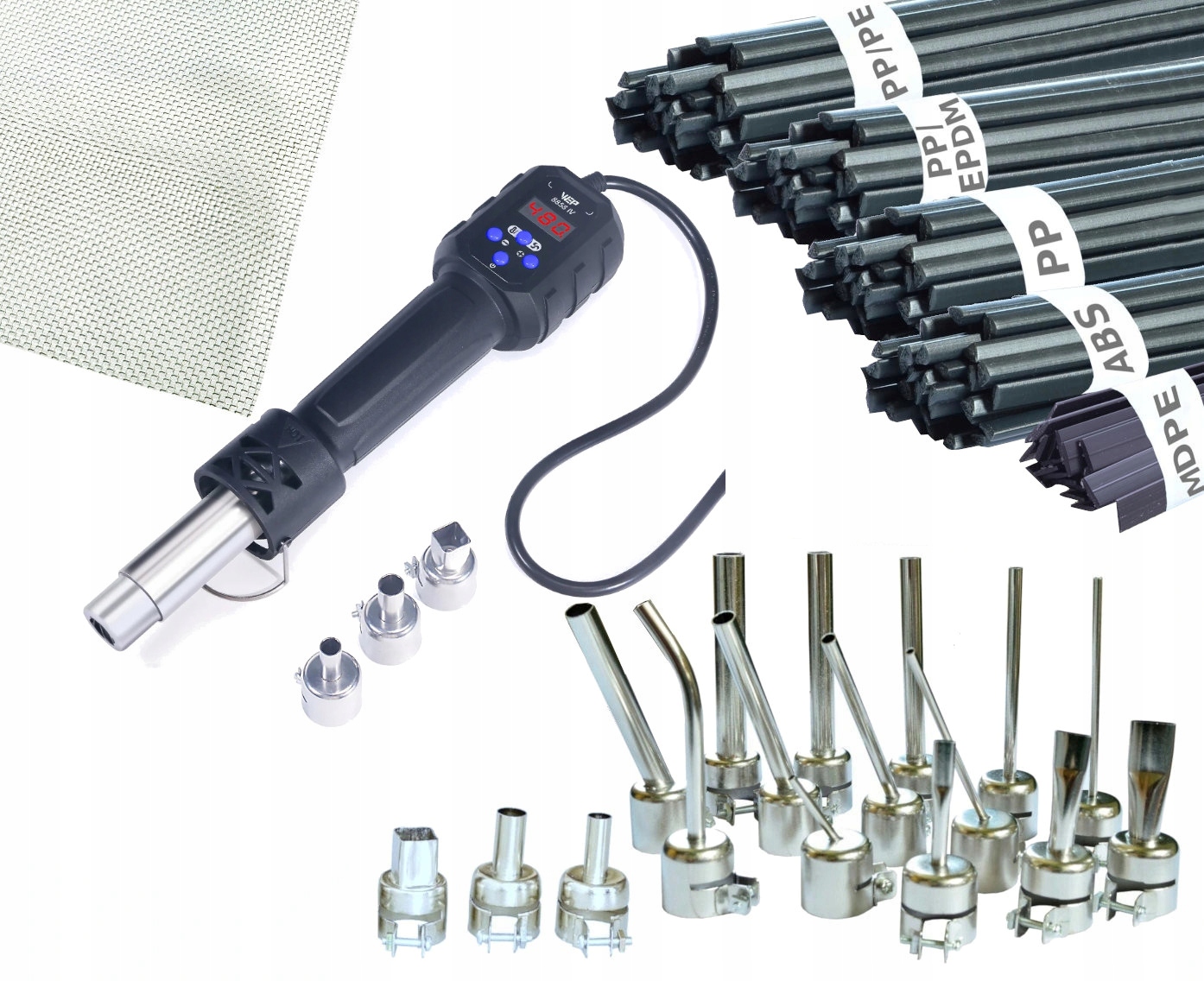 SPAWARKA DO PLASTIKU WEP 8858-IV + ZESTAW 17 DYSZ, SIATKA, PLASTIK