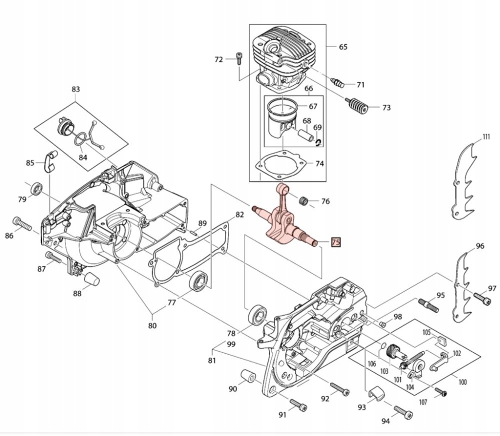 Nd Makita Dolmar Kľuková hriadeľ pre reťazovú pílu PS5105, PS460, 1811201