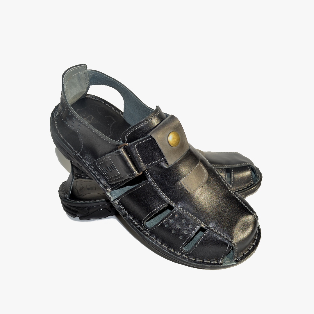 035 Pánské kožené sandály Maximus na suchý zip Pohodlné Polské Černé Lico 45
