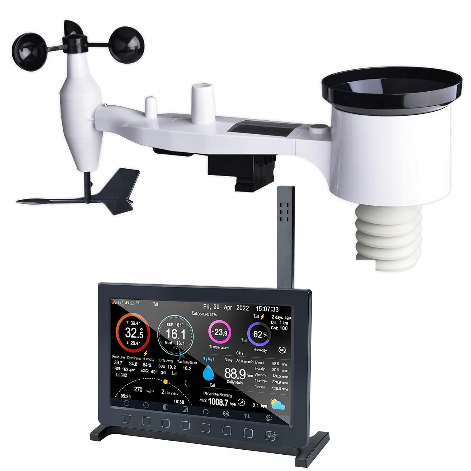 Ecowitt meteorologická stanice HP2561 WiFi 7v1 Tft solární senzor 18 cm se senzorem