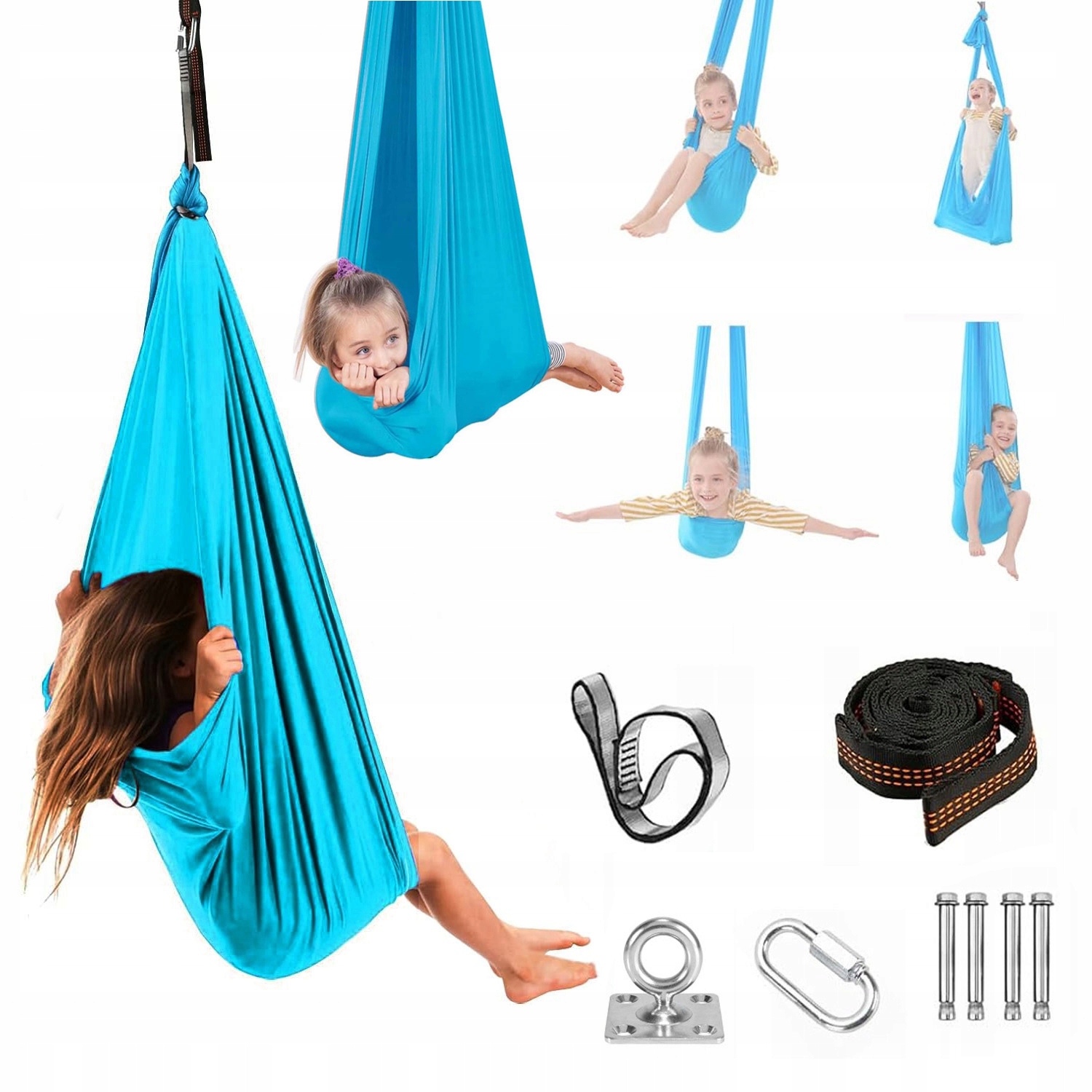 Huśtawka Dla Dzieci Hamak Chusta Sensoryczna Szarfa Akrobatyczna 280x150CM