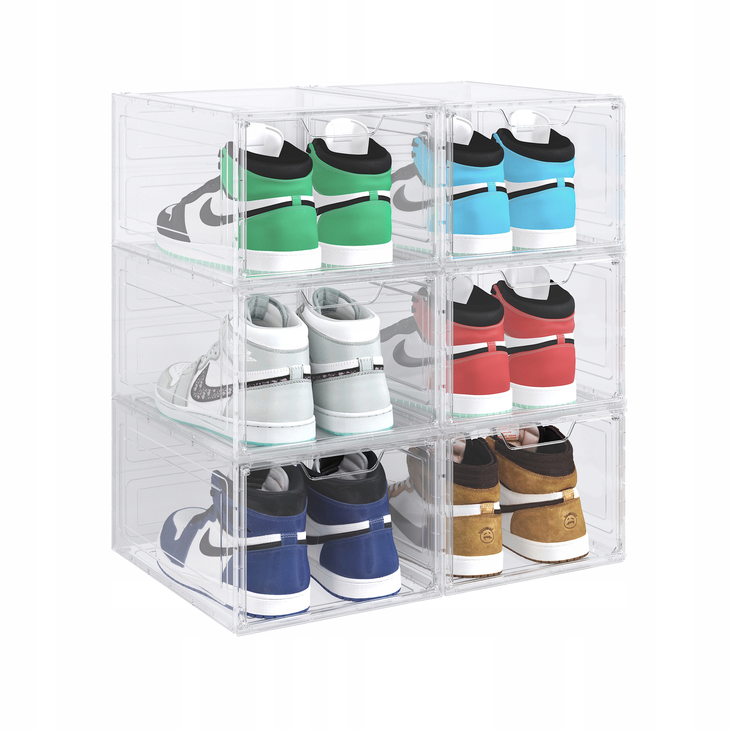 Pevné boxy na boty XL, průhledné modulární vitríny, organizéry x6