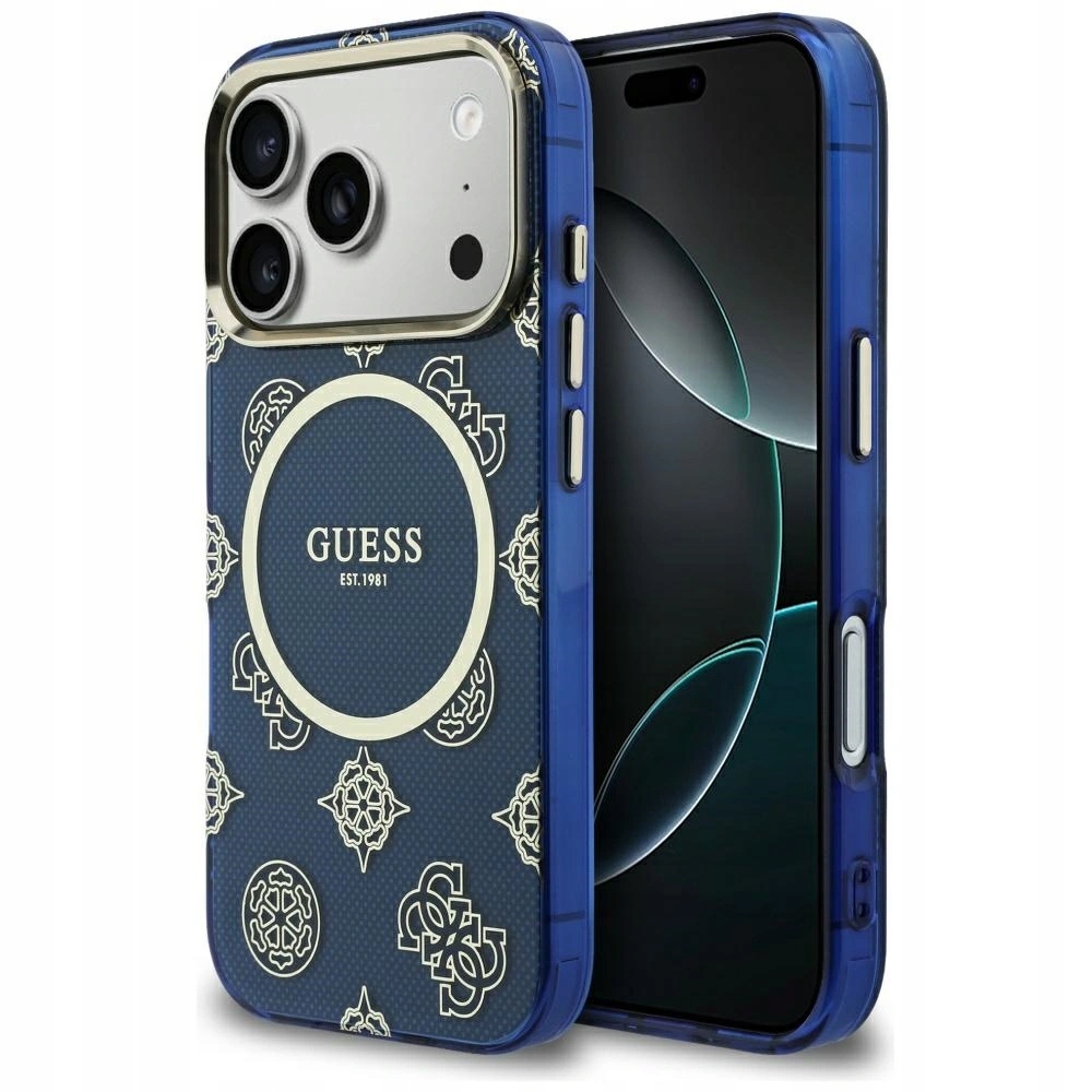Pouzdro Guess IML Peony Dot MagSafe pro iPhone 17 Pro modré