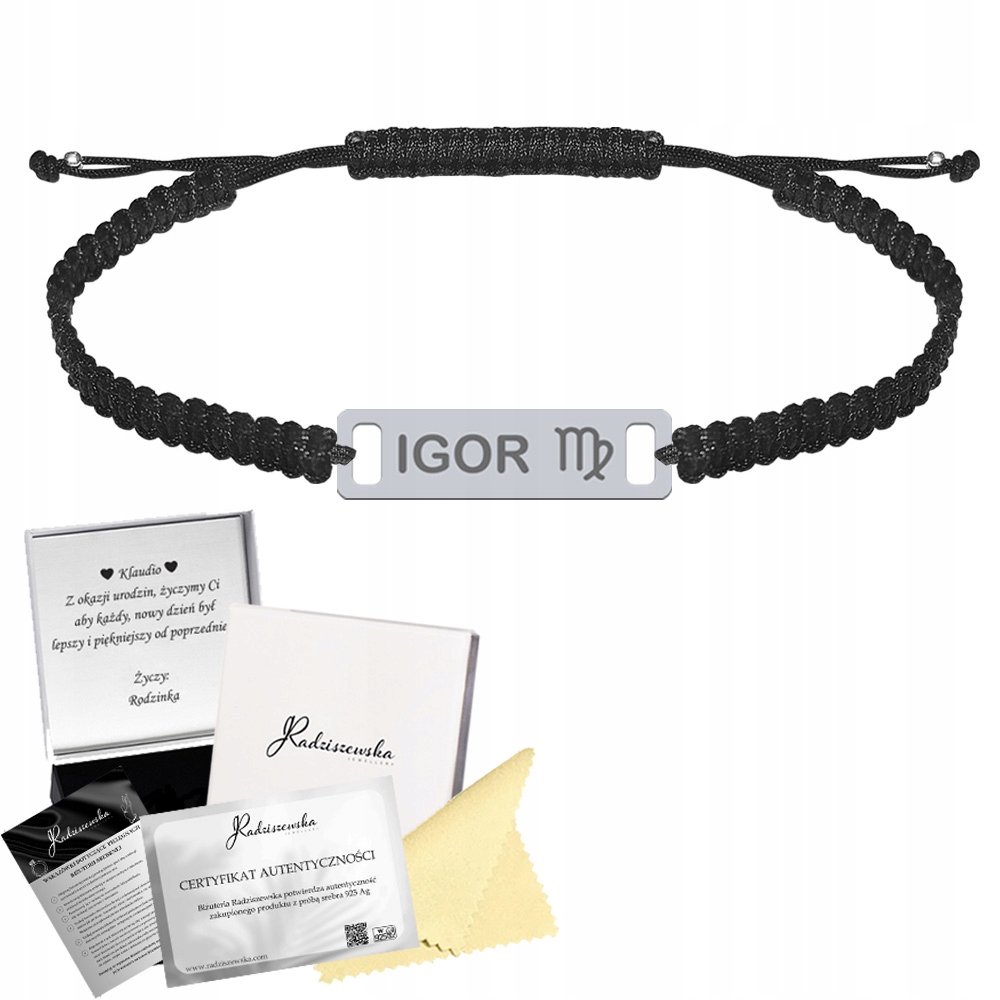 Stříbrný náramek pro muže s gravírováním 925 Šňůra Dárek Přání