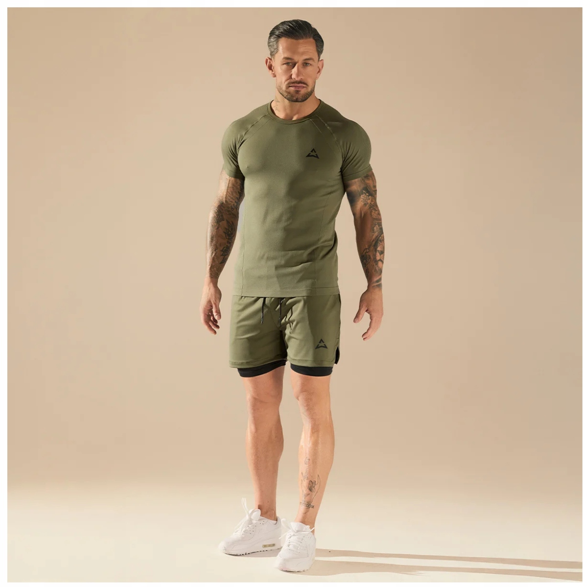 Allwear Spodenki 2w1 Olive XXL Treningowe Na Siłownię Szybkoschnące