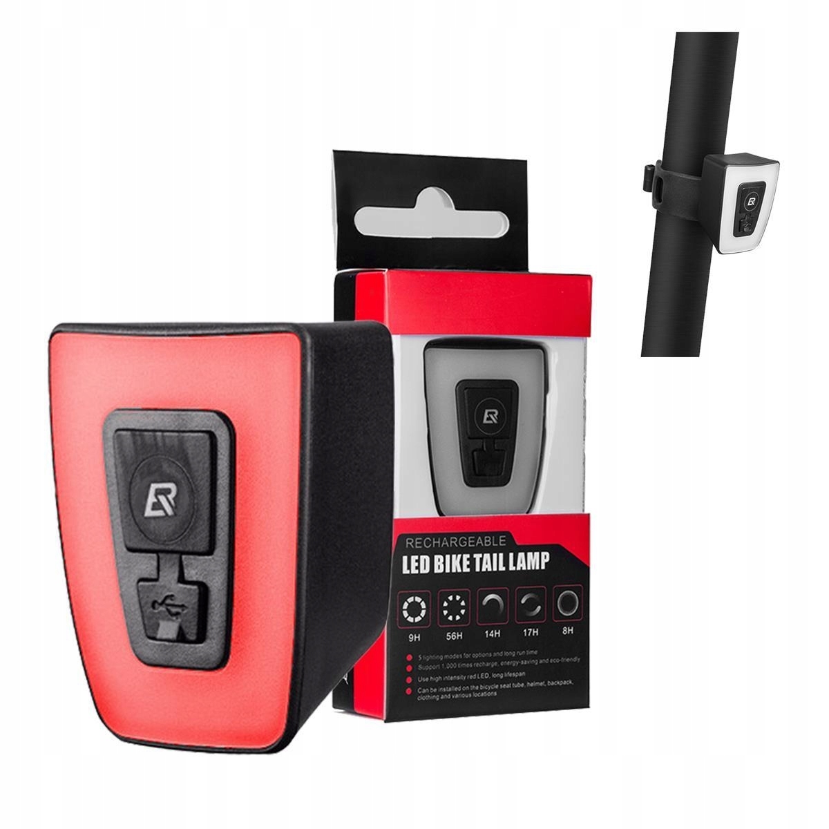 

Rockbros tylne światło rowerowe lampka tył led usb